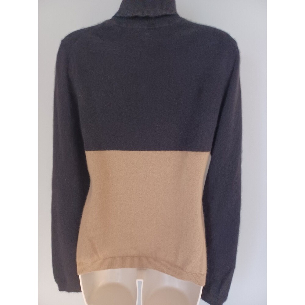 Cashmere Turtleneck Womens M Black Beige - Picture 2 of 4